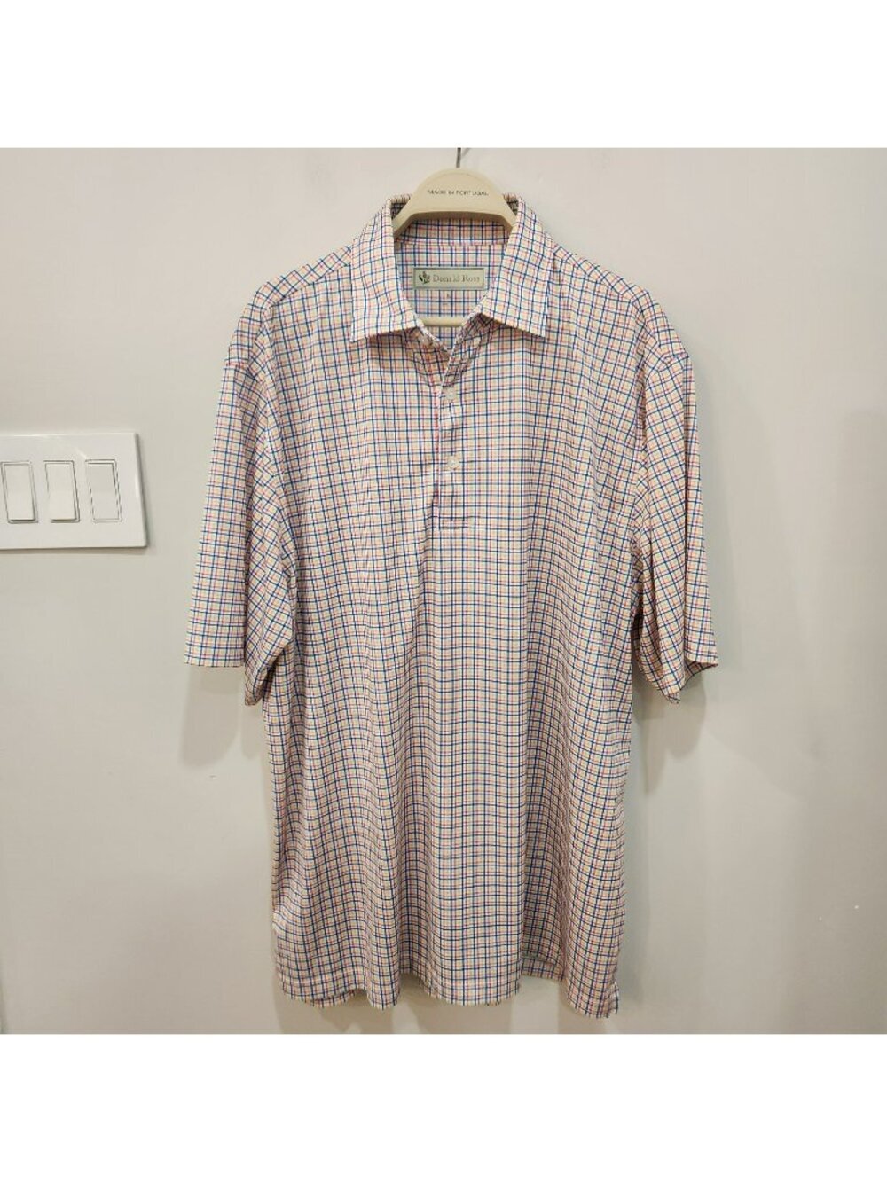 Donald Ross Polo Shirt Mens XL Multi Color Plaid Print Golf Performance Wear